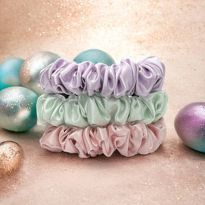 Organic Silk Mini Scrunchie Set with Box - Mint, Pink, Lilac