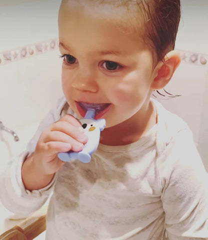 Happy Bubs U Shaped Silicone Toothbrush Blue 2-6 year olds