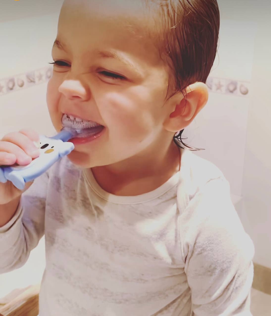 Happy Bubs U Shaped Silicone Toothbrush Blue 2-6 year olds