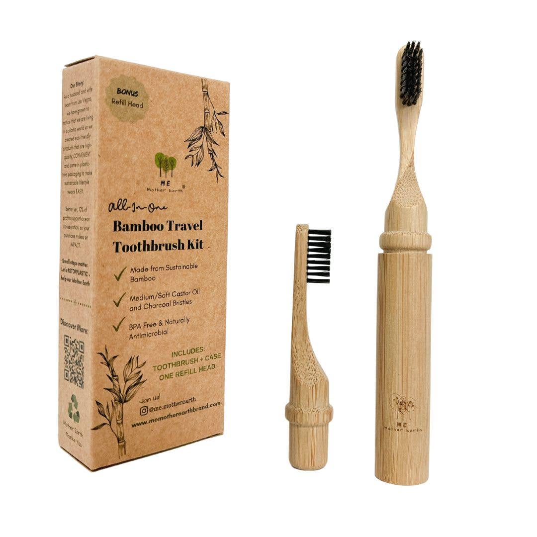 All-in-One Bamboo Travel Toothbrush with Replaceable Head